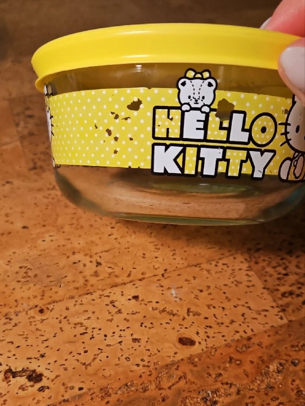 Hello Kitty Pyrex Glass Storage Set with Yellow and Lavender Lids